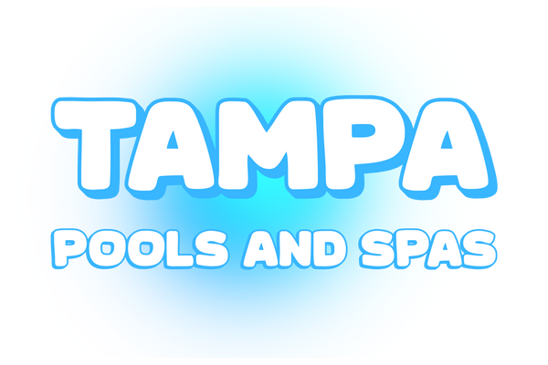Text 'Tampa Pools and Spas' on a gradient blue background